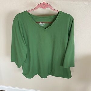 Denim&Co Green Long Sleeve V-Neck Top